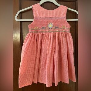 Pink Gingham Hand Smocked Girls Pinafore Dress
